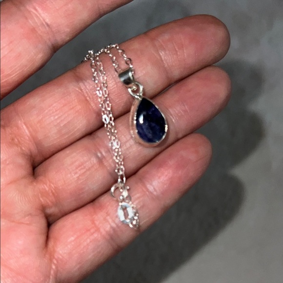 Faceted Iolite Teardrop Pendant Necklace – 925 Sterling Silver Chain - Picture 1 of 4
